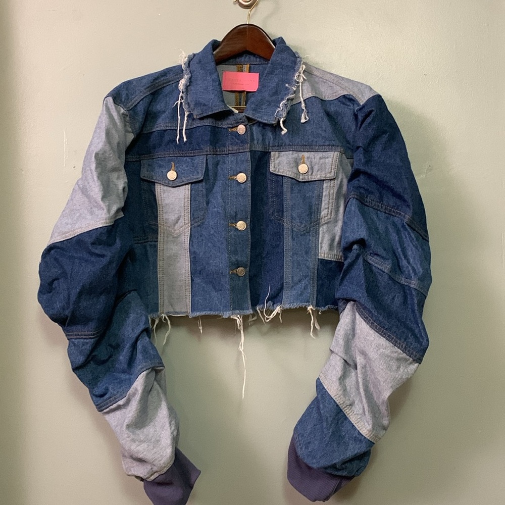 NWT AZALEA WANG ALL PATCHED UP PATCHWORKED  CROP DENIM JACKET - Picture 9 of 14